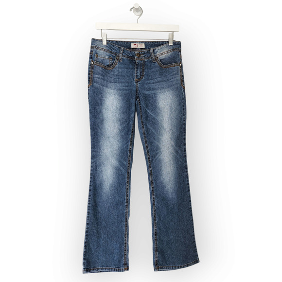 Y2K LEI Ashley Low Rise Slim Bootcut Jeans Brown Stitching Pocket Design Jeans 2 - Picture 1 of 10